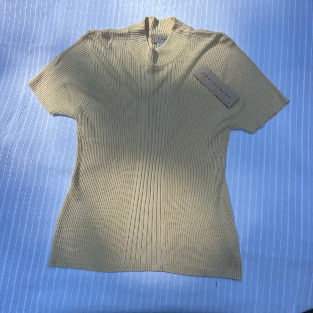 Apostrophe 100% Silk Women’s Ribbed Yellow Short Sleeve Shirt Sz L Vintage Sears